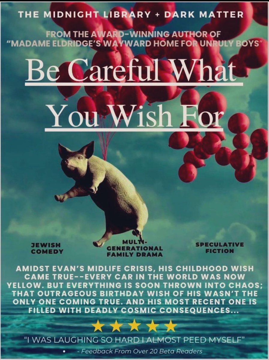 “The Midnight Libr” + “The 100 Year Old Man Who…”

Amidst his midlife crisis Evan’s absurd bday wishes are coming true. His last wish, grim...

✡️ OWN 🔥 Relatable chaos
❤️ Family 📖 High concept
⚠️ Adventure 💋 Drama 
🌍 Acceptance 🧘🏻Growth 
🤣 Humor

#PosterPit #Q #A #SPF #CO