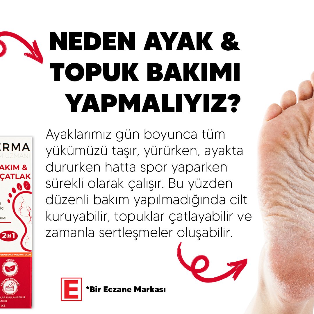 🦶 Pürüzsüz Adımların Sırrı!
Çatlamış topuklara ve kuru ayaklara veda etme zamanı! 💧
Yoğun nemlendirici formülüyle ayaklarını derinlemesine besler, çatlak görünümünü azaltır.
🌿 Yumuşacık, sağlıklı ve bakımlı ayaklar artık bir krem uzağında! 
👣 Günlük kullanıma uygundur.