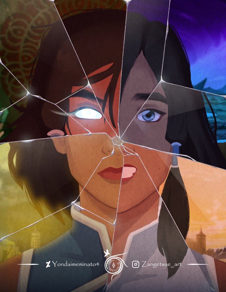 #KorraWeek2025
Day 6: Growth/Fractured
I feel it turned out messy? but I like it! 
Korra's journey is so personal and important to me and I wanted to convey that 💖🙏