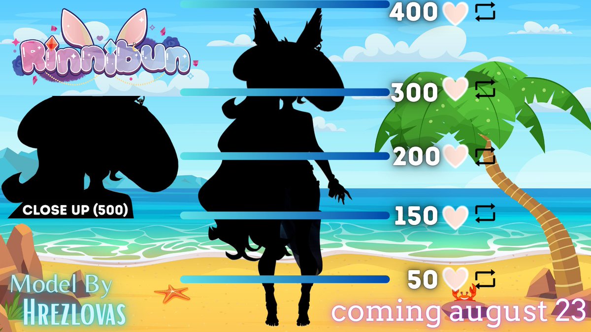 ☀️NEW SUMMER OUTFIT REVEAL ☀️
      
      🪻 COMING AUGUST 23 🪻
 
Can you unlock the new summer moon bunny?

🌻I'm super excited for this outfit! New Logo by <a href="/KikuMart/">Kiku Mart</a>  and Model by <a href="/Hrezlovas/">Hrezlovas ☦️</a> 🌻

🪻 #VTuber素材 🪻 #modelreveal 🪻
