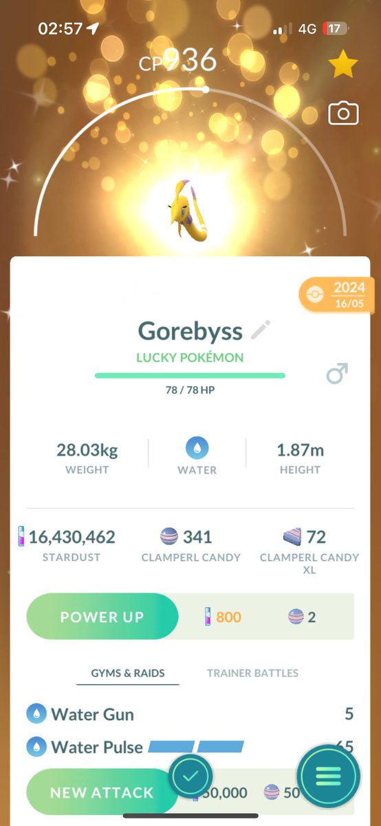 shinyhunter94's tweet image. Double lucky. Shiny Lucky trade and evolve into Shiny Gorebyss. ✨😱☺️ #pokemongo #Shinypokemon #Clamperl #Gorebyss #luckytrade