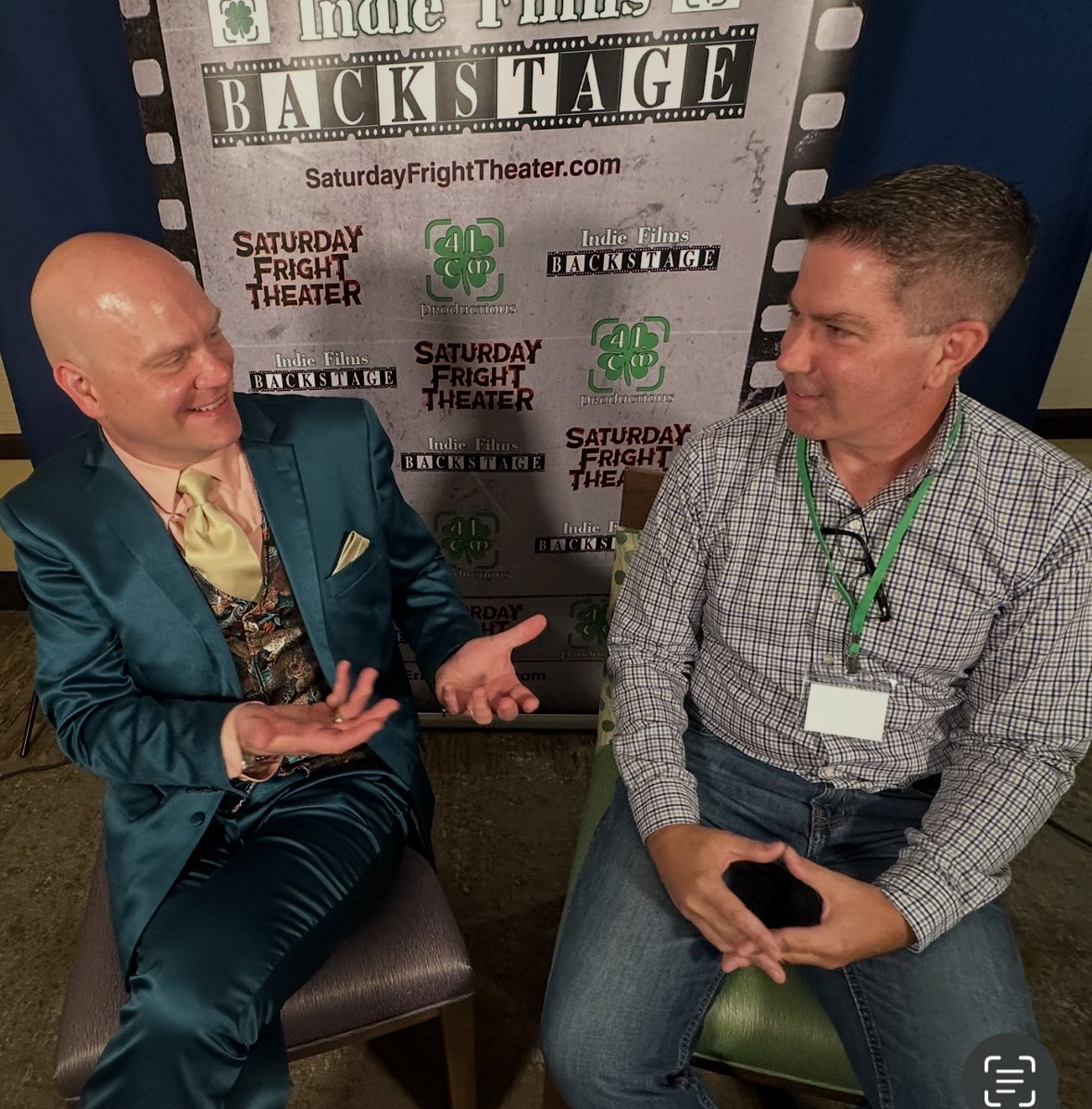 PhilPeyton's tweet photo. Interview with Erik William for Falling at @indiegatherfest went well! Up next…a table read of the script! https://t.co/RzcZ6k6D0R