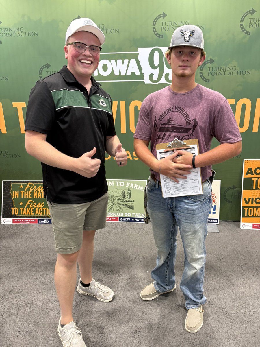 Dixon Wolfe (@dixonswolfe) on Twitter photo Gavin is turning 18 just in time for the next election here in Iowa.
Instead of sitting on the sidelines, he registered as a Republican so his very first vote will help shape the future of our country for the better.
GenZ is stepping up! +1 🔴🇺🇸
<a href="/TPAction_/">Turning Point Action</a> <a href="/charliekirk11/">Charlie Kirk</a> Gavin is turning 18 just in time for the next election here in Iowa.
Instead of sitting on the sidelines, he registered as a Republican so his very first vote will help shape the future of our country for the better.
GenZ is stepping up! +1 🔴🇺🇸
<a href="/TPAction_/">Turning Point Action</a> <a href="/charliekirk11/">Charlie Kirk</a>