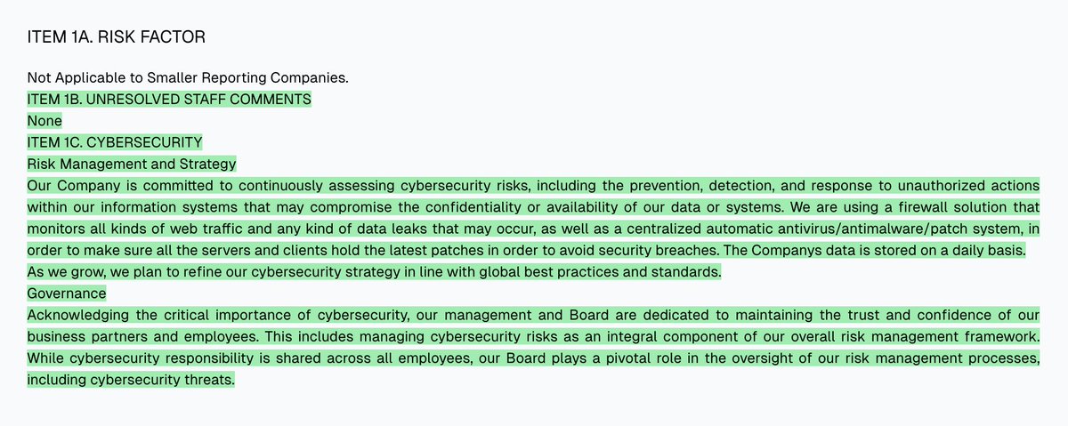 d__risk's tweet image. $FFLO - Free Flow, Inc. - 10Q - Updated Risk Factors

FFLO adds a new focus on cybersecurity risk management and Board oversight in its 10-Q, reflecting heightened attention to data breach prevention; smaller reporting company note removed. #CybersecurityRisk #RiskManagement