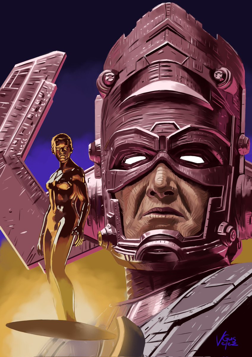 My finished #Galactus and #SilverSurfer digital painting and sketch. #FantasticFourFirstSteps #art #Krita <a href="/ralphineson/">Ralph Ineson</a> #JuliaGarner