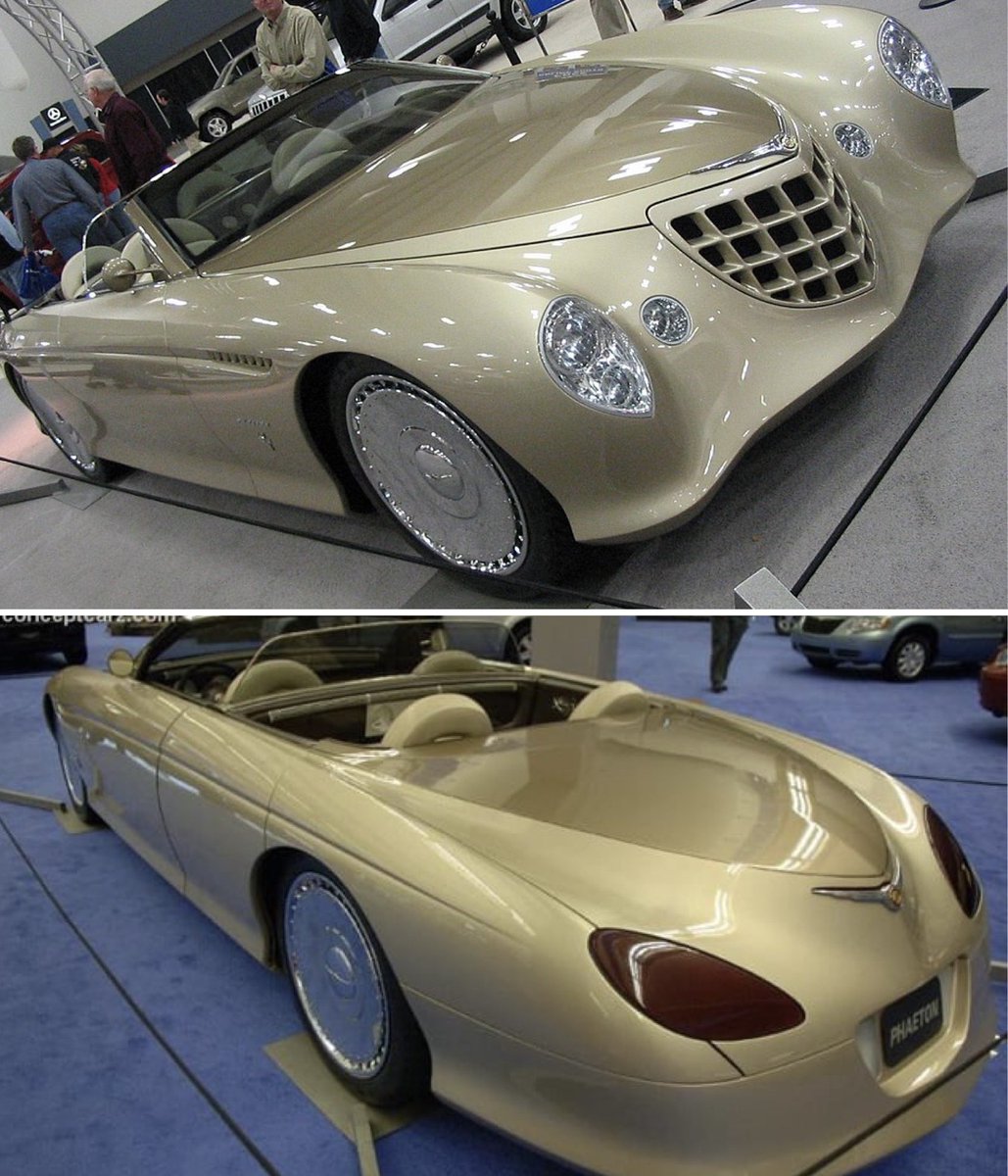 StoryCars's tweet photo. 1997 Chrysler Phaeton Concept • A company can use its heritage to catapult itself to a higher level. Chrysler’s Hemi is a current example. Their 1997 Phaeton is another. With a charge led by product guys Bob Lutz and designer Tom Gale, Chrysler showed a series of stunning concepts in the 1990s, beginning with the original Viper.

Inspiration came from the 1940-41 Newport Phaeton, a limited-production classic that Chrysler built only five. Just as that Viper personified power, the Phaeton oozed classic elegance. The two-cabin body rides on a whopping 132-inch wheelbase, about what you’d find under a crew cab, long-bed pickup. Wheels measure 22 inches in diameter. A proper V-12 resides under the long tapered hood, a product of melding two then-current Chrysler 2.7-liter V-6 engines.

The Phaeton is on display at the Walter P. Chrysler Museum.