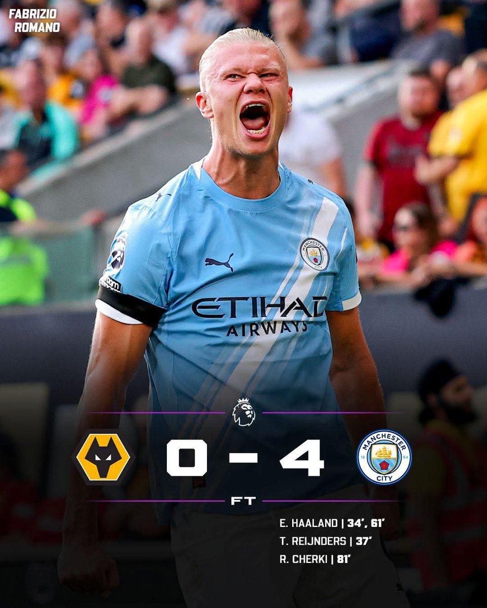 A good way for the Cityzens to start the season.
A lot of work to be done to blend the team, but it's good to start the season with an away win.

Wolves 0:4 Man City 

#PremierLeague2025