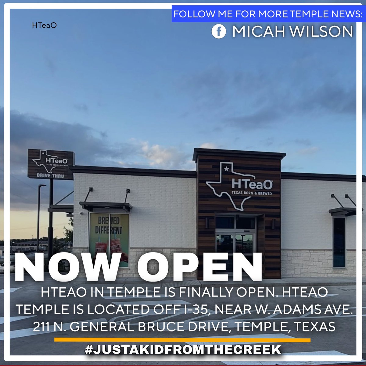 micahrwilson's tweet photo. NOW OPEN☕️: HTeaO is finally open in #Temple.
From now until August 23, you can buy half-price gallons
https://t.co/LuX99Ulyvk
#HTeaO #NowOPEN #templetexas #templetx #JustAKidFromTheCreek https://t.co/l3b2h0jPen