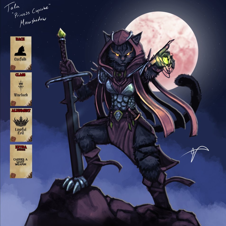 VilVanderbos's tweet photo. My 2nd roll and drawing for the #DnDrawing challenge!
Catfolk - Warlock - Lawful Evil - Giant Weapon
I've not drawn an anthro feline like this before so it was a fun experiment! Happy with how it turned out! ππ
Check the comments for the challenge β¬οΈ
#ArtbyVanderbos https://t.co/HwUSUcP7CE