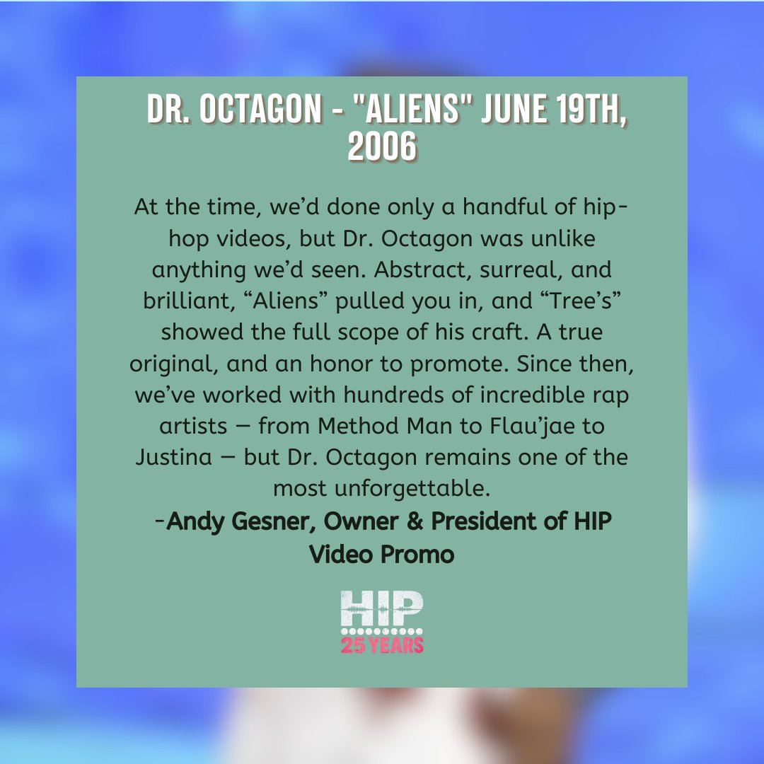 's tweet image. At the time of promoting Dr. Octagon's "Aliens," we’d done only a handful of hip-hop videos, but Dr. Octagon was unlike anything we’d seen. Abstract, surreal, and brilliant, “Aliens” pulled you in... #droctagon