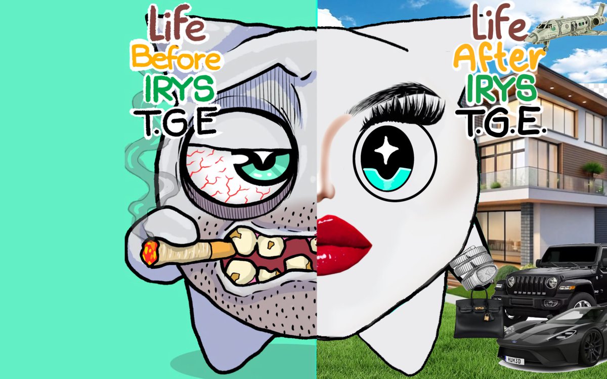 Just submitted my entry for the “Life Before &amp; After IRYS TGE” art contest, and here’s my glow-up story in one picture.

Before, I was a mess… bloodshot eyes, bad teeth, stubble, and a cigarette basically glued to my hand. Life felt rough.

After IRYS TGE? Different story. Got