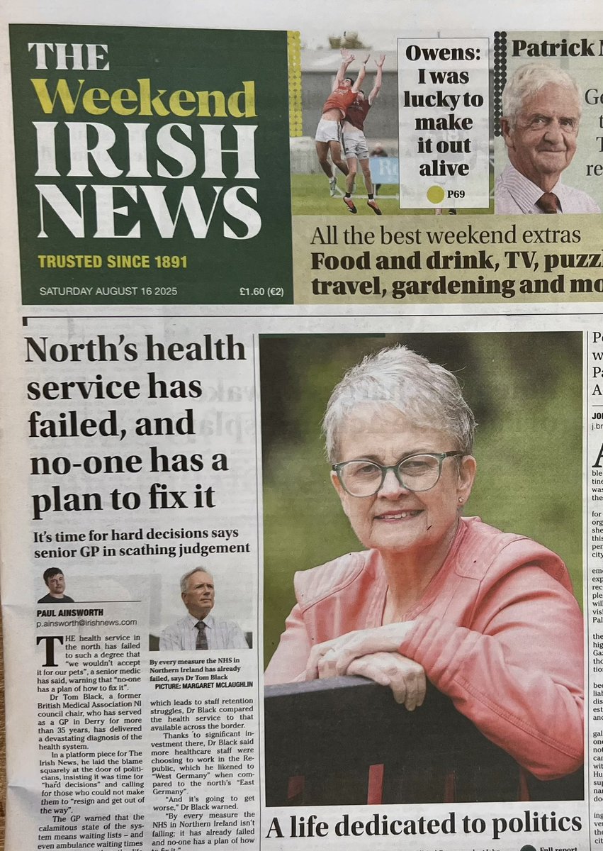 Not everyone makes the front pages of  the  Irish News. 
Good friend and neighbour deserves all the recognition going. 
A good lady <a href="/MRitchieSD/">Margaret Ritchie</a> 👏 👏 
#Politics #SDLP