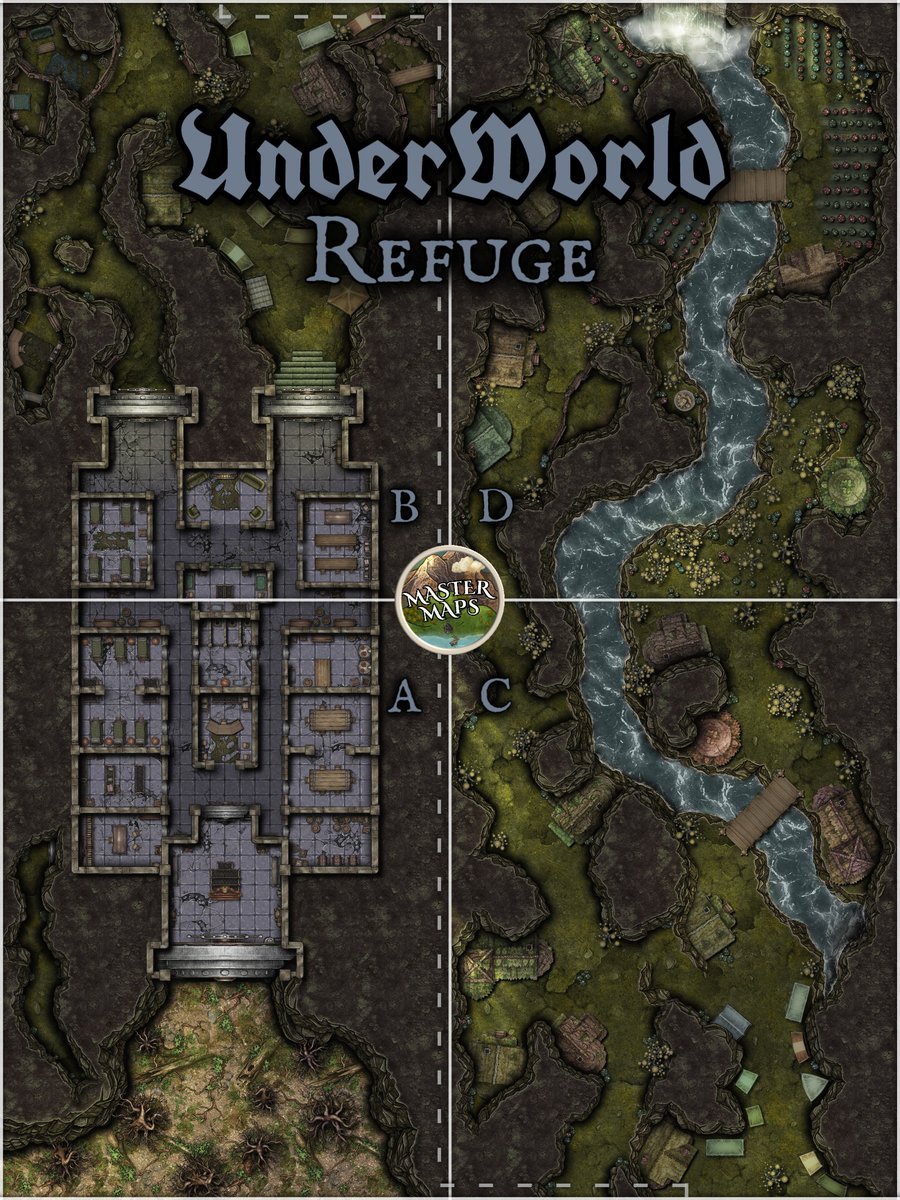 master_maps's tweet image. UnderWorld Refuge - D [30x40] #dnd #dndmaps #ttrpgmaps #tabletoprpg #battlemap patreon.com/posts/underwor…