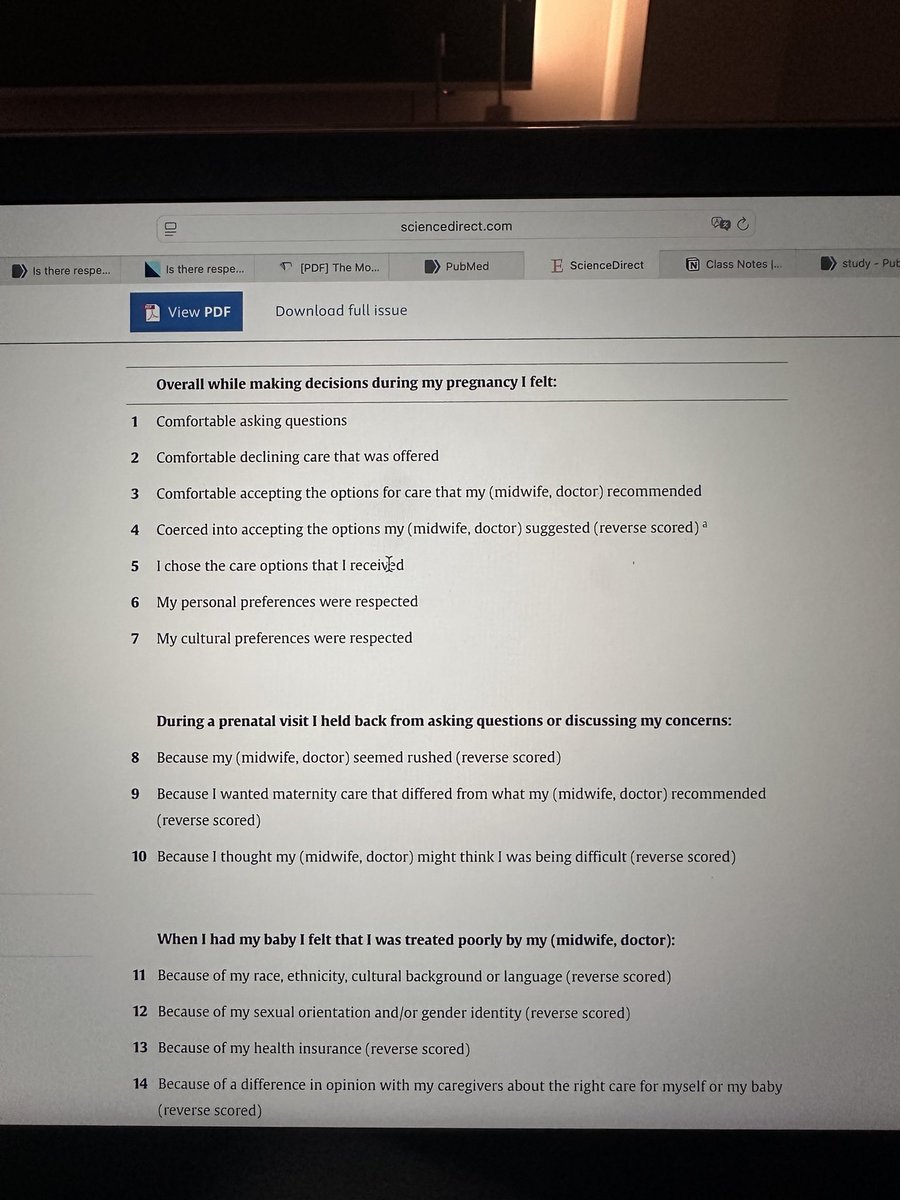 Kanada merkezli yapılan bir çalışmada, S.Vedam ve arkadaşları doğum sürecinde anne ve sağlık hizmeti verici iletişimindeki saygısız-istismar edici tutumu tutarlı bir şekilde değerlendirebilmek için bir indeks geliştiriyor; Mother on Respect index. Aşağıya içeriği bırakıyorum.