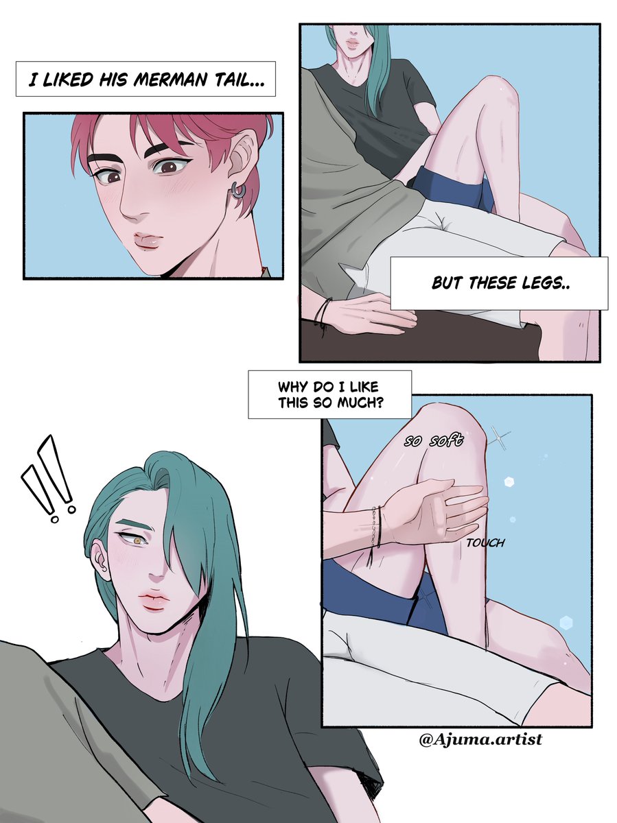 AjumaArtist's tweet photo. Fun Fact in this AU : In mermaid culture, touching tails is a common way to greet one another. The gesture can convey friendliness, trust, or even affection, all without a single word. #mermanxsurfer 🧜🏻‍♂️💖🏄🏻‍♂️ #jikook https://t.co/kv8ijYbopk