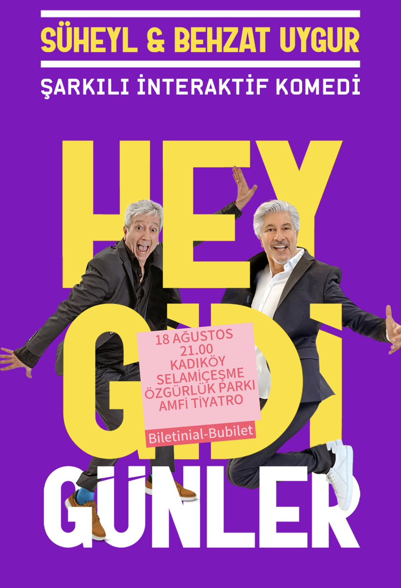 ✨ Hey gidi günler, Kadıköy Selamiçeşme Özgürlük Parkı’nda! ✨

18 Ağustos Pazartesi
21.00
Kadıköy Selamiçeşme
Özgürlük Parkı Amfi Tiyatro 🎭🌙🎶

🎟️ Biletler: biletinial.com/tr-tr/tiyatro/…