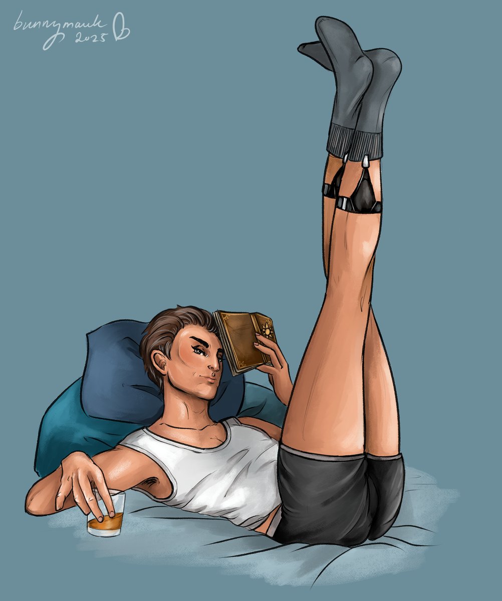 Pin up of my priest Jude! Based on that leggy pin up meme from ages ago!

#ocart #dndcharacter