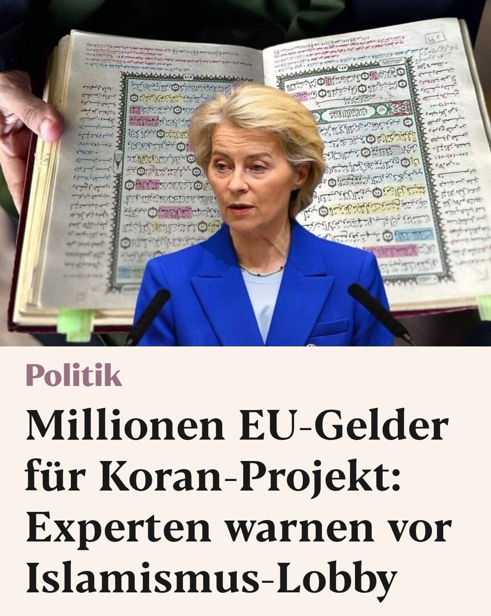 🇪🇺Die #EU, der #Koran und Ursula🇪🇺 

Die EU, ein überbürokratisiertes Kasperletheater – vorne Ursula von der Leyen, klimpernd mit den Augen, während andere im Hintergrund die Fäden ziehen. 

Das neueste Kapitel: Millionen an Steuergeldern, das hart erarbeitete Geld der Bürger,