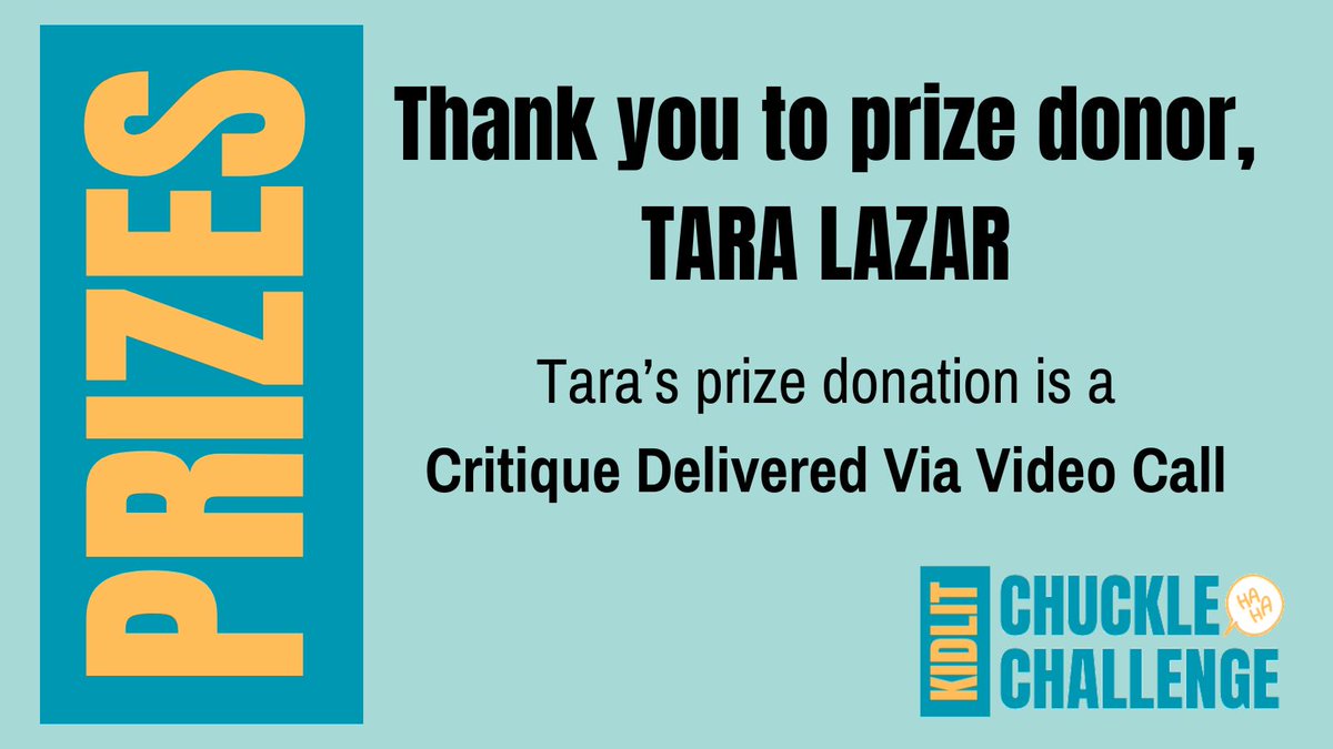 April Berry (@aprilberrybooks) on Twitter photo OMGoodness! So grateful to have Tara Lazar donate a prize for the #KidlitChuckleChallenge again this year!
How amazing would it be to talk to Tara and get her thoughts on your manuscript??? Wow-wow-wow!
Thank you, <a href="/taralazar/">Tara Lazar</a>! We appreciate you and your continued support.❤️ OMGoodness! So grateful to have Tara Lazar donate a prize for the #KidlitChuckleChallenge again this year!
How amazing would it be to talk to Tara and get her thoughts on your manuscript??? Wow-wow-wow!
Thank you, <a href="/taralazar/">Tara Lazar</a>! We appreciate you and your continued support.❤️