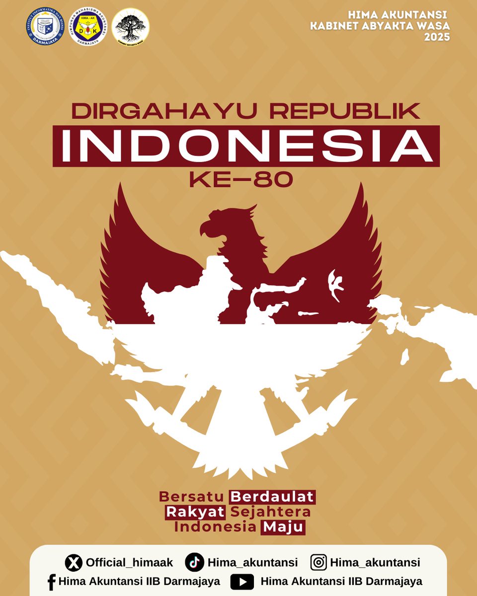 | 𝗛𝗔𝗥𝗜 𝗞𝗘𝗠𝗘𝗥𝗗𝗘𝗞𝗔𝗔𝗡 𝗜𝗡𝗗𝗢𝗡𝗘𝗦𝗜𝗔 |

Bersama kita jaga persatuan, bangun kedaulatan, dan dorong kesejahteraan rakyat demi kemajuan bangsa 🇮🇩 

#darmajayathebest
#kampusterbaik 
#universitasterbaik
#himaakuntansiterbaik 
#isnumberone