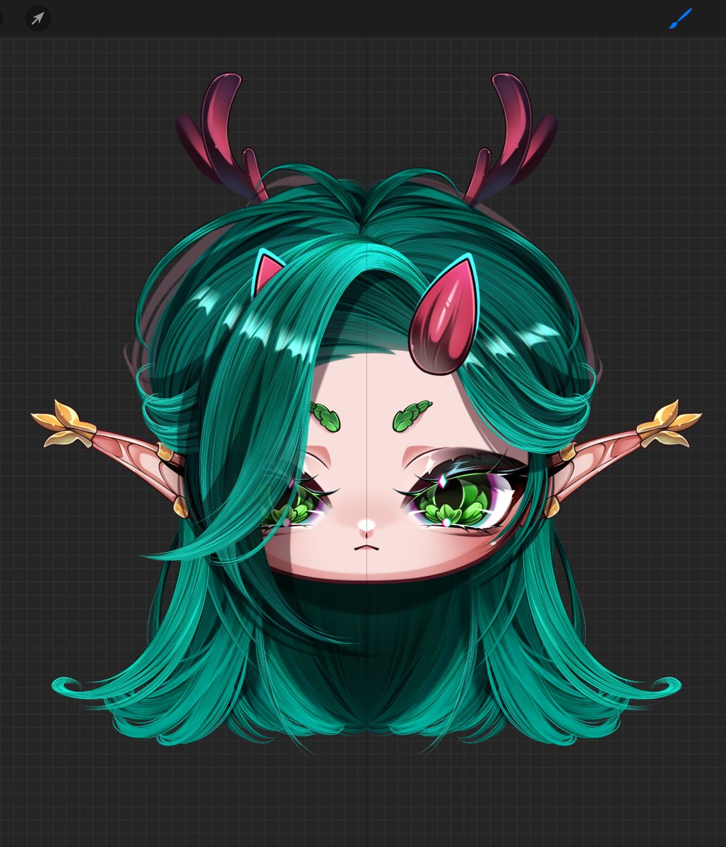 Forgot to show some progress! Head almost done and has already 200 layers 😵‍💫 I  think  I  will  simplify  hair  style  because  it’s insane  and  my  app  gets  laggy  already.  I  will  continue  after  a  week  or  two,  need  to  finish  some  artworks  and updates👀