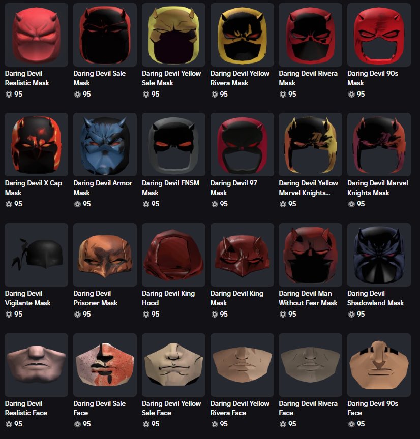CC_RobloxUGC's tweet image. The ULTIMATE Daredevil Wave has Dropped
5 PAGES OF UGC!
100+ ITEMS!
CHECK IT OUT HERE: roblox.com/catalog?Keywor…