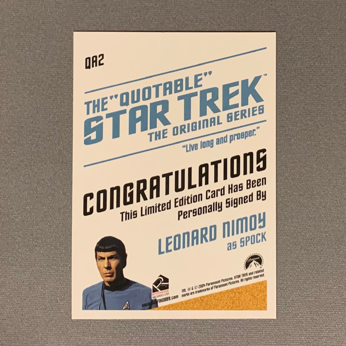 Joe Day (@joeday17821) on Twitter photo Anyone looking for a Leonard Nimoy auto? This is from 2004 The Quotable Star Trek TOS and is the "Live long and prosper." variant. I have it listed on eBay for $850 (the price of the last one with this quote sold for) but will absolutely negotiate on here.
<a href="/TGNCards/">Tyler π</a> <a href="/JayBobSons/">πππͺ πΉπ π & ππ ππ€</a> Anyone looking for a Leonard Nimoy auto? This is from 2004 The Quotable Star Trek TOS and is the "Live long and prosper." variant. I have it listed on eBay for $850 (the price of the last one with this quote sold for) but will absolutely negotiate on here.
<a href="/TGNCards/">Tyler π</a> <a href="/JayBobSons/">πππͺ πΉπ π & ππ ππ€</a>
