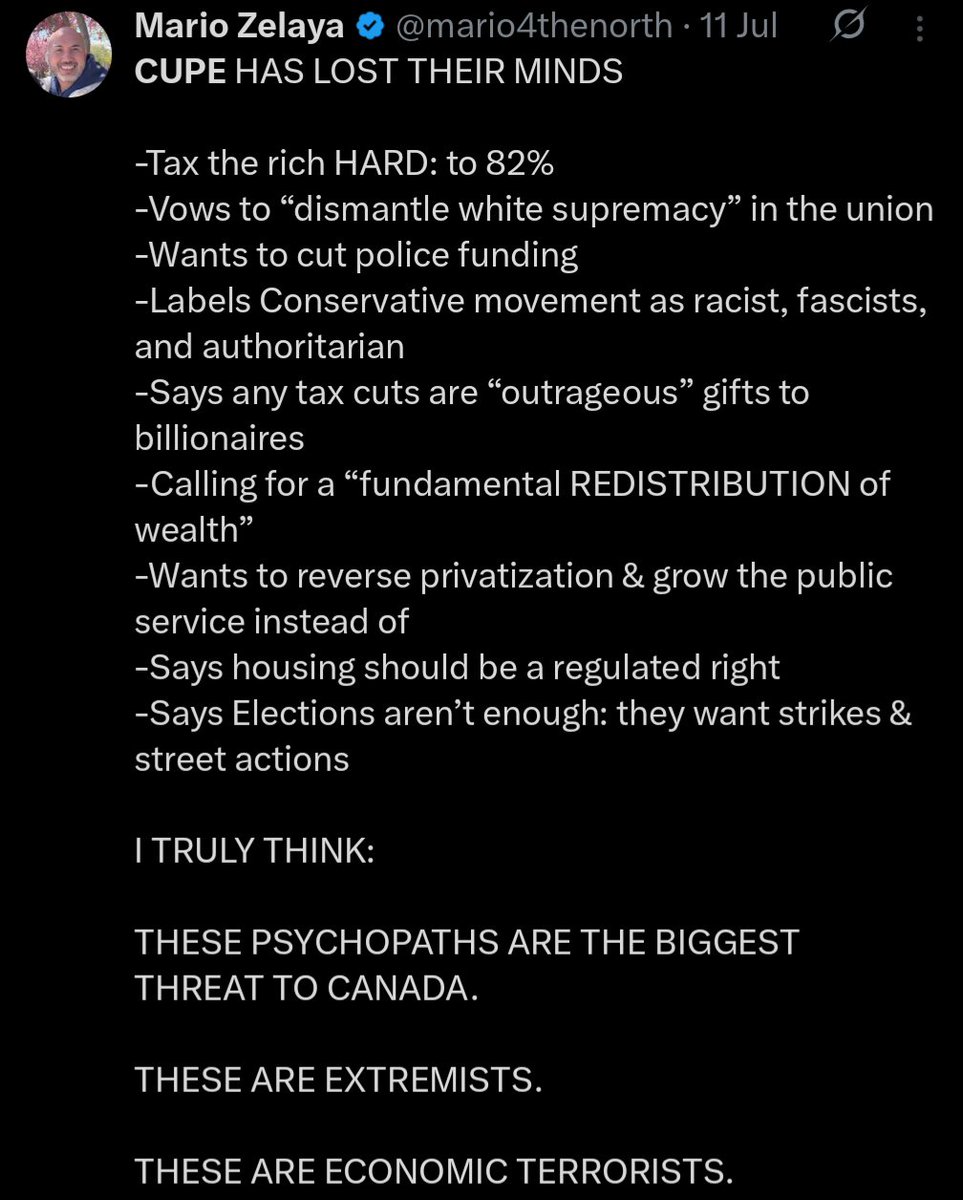 Gator🍁Gum - Nasty Canadian (@gator_gum) on Twitter photo <a href="/mario4thenorth/">Mario Zelaya</a> Here is what Mario had to say about the Flight Attendant union a month ago:
"CUPE HAS LOST THEIR MINDS"
"THESE PSYCHOPATHS ARE THE BIGGEST THREAT TO CANADA"
"THEY ARE ECONOMIC TERRORIST" <a href="/mario4thenorth/">Mario Zelaya</a> Here is what Mario had to say about the Flight Attendant union a month ago:
"CUPE HAS LOST THEIR MINDS"
"THESE PSYCHOPATHS ARE THE BIGGEST THREAT TO CANADA"
"THEY ARE ECONOMIC TERRORIST"