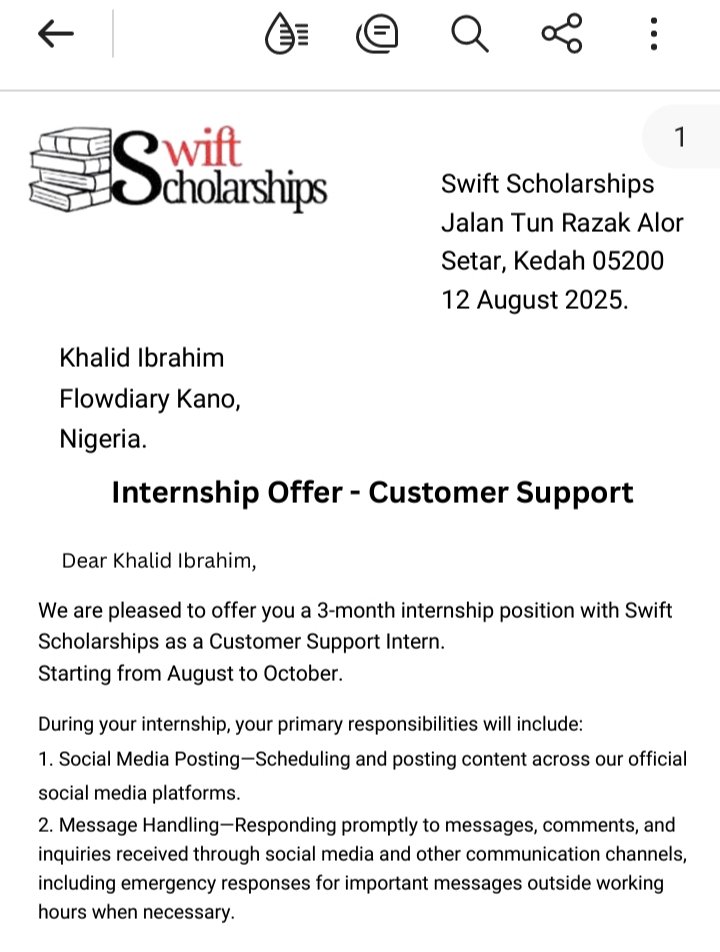 flowdiaryng's tweet image. 🎉🏆 Dalibin @flowdiaryng mai suna Khalid Ibrahim ya samu paid internship a wani kamfanin Malaysia mai suna Swift Scholarships, inda za su rinka biyansa allowance mai dan tsoka tare da monthly data stipend.  

Share to others ↗️

#FlowdiaryApp #LearnOnFlowdiary #Internship