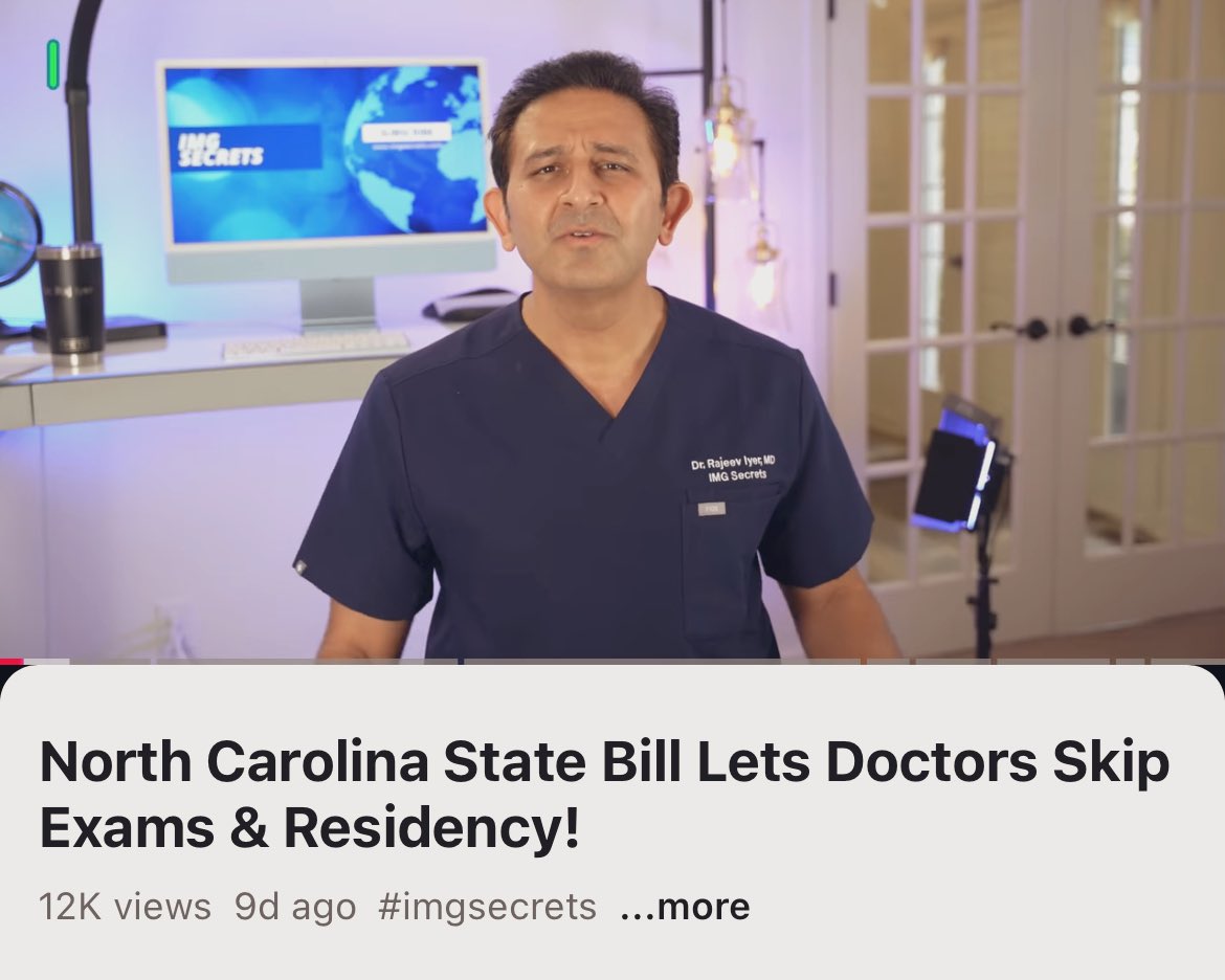 Watch this doctor explain North Carolina’s new law allowing foreign doctors to work in our state without the training and licensing required required from American doctors. #ncpol 

youtu.be/yIMjEDuTil0?fe…
