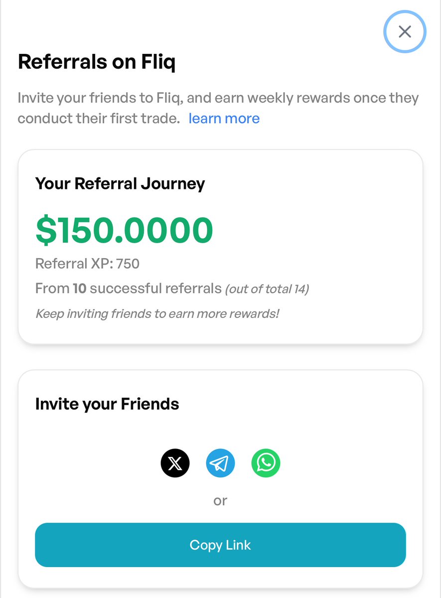 🚨 ICYMI 🚨

The <a href="/predictonfliq/">Fliq Predictions 🗿🌐</a> Season 1 Referral Program is officially LIVE! 🔥

🗓 Aug 15 – 29
💰 $1,000 reward pool up for grabs!

It’s simple:
👉 Refer new traders
👉 They trade at least $1
👉 You earn your share of the rewards

More details 👇
docs.fliq.one/season-1-refer…