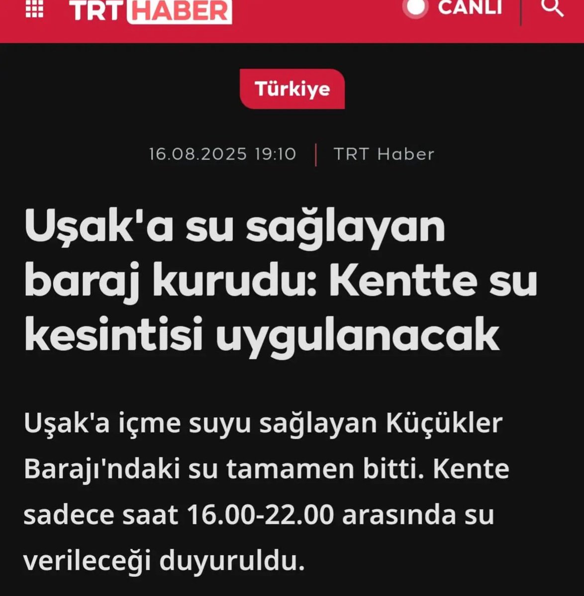 Ey suyun anavatanı #MuratDağı nın eteklerinde susuz kalan 
250 bin nüfuslu şehir,Uşak

Uşaklı yurttaş, bil ki yıllık 12 milyon m3 ten fazla tüketimi ile altın madenciliği sana yeraltında da su bırakmadı

Su ithal ederiz dersen ödeme yapacağın altınlar kasanda değil

#MadenYasası
