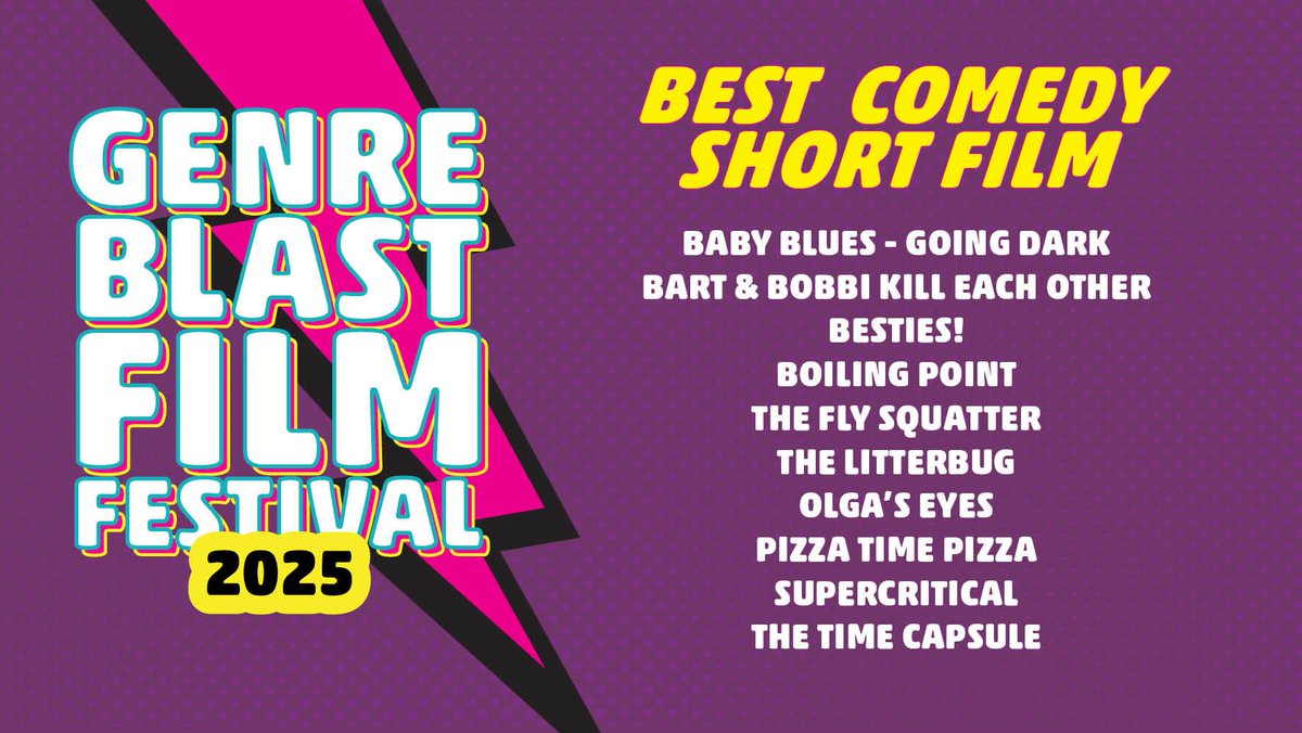 Huge thanks to <a href="/GenreBlast/">GenreBlast Film Fest</a> for not one, but TWO award nominations for "Pizza Time Pizza" - Best Comedy Short and Best Screenplay - Short Film. We're in some brilliant company, it's an honor.