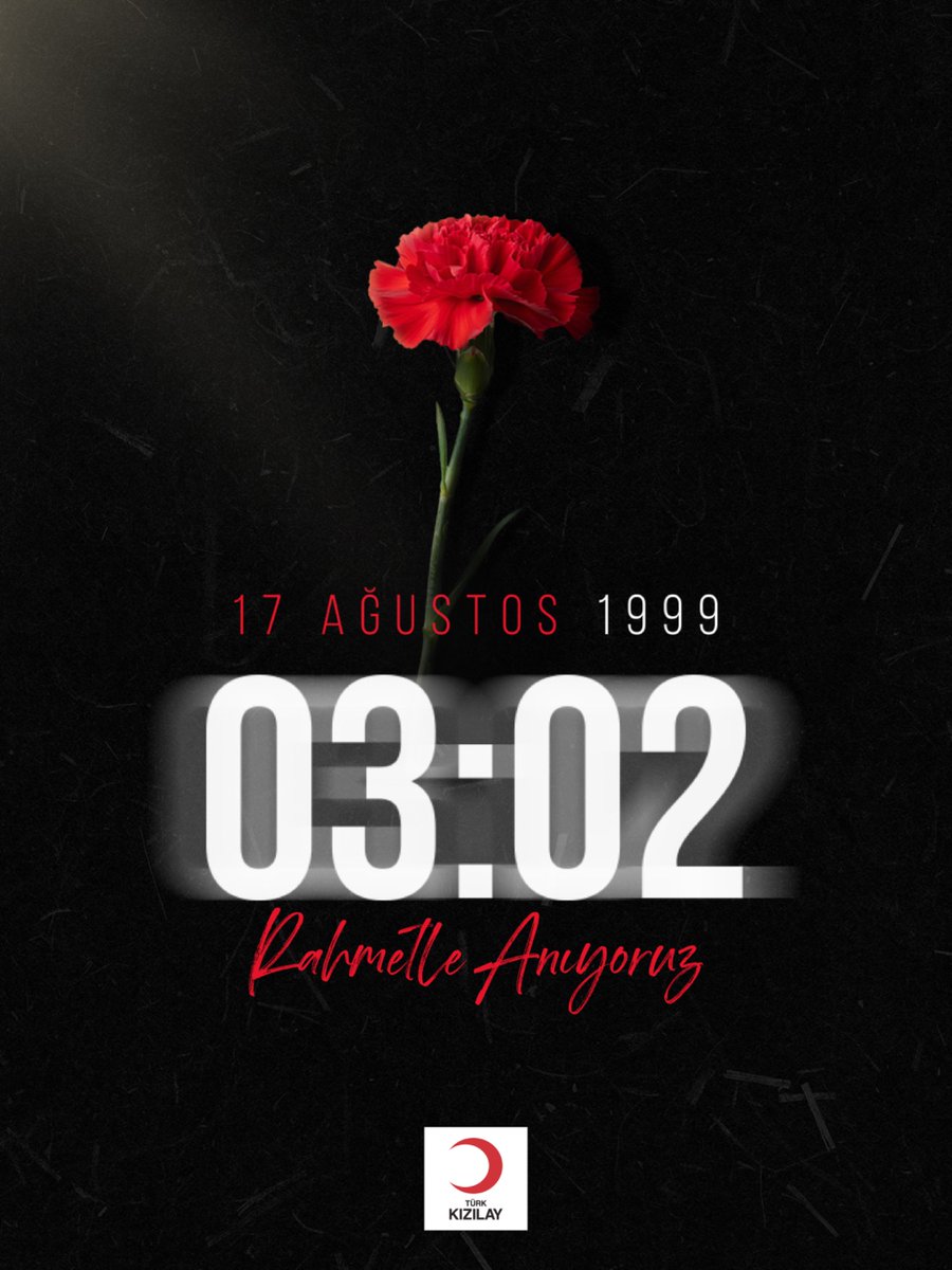 ⏳ 17 Ağustos 1999

26 yıl önce saat 03.02’de yaşanan Marmara Depremi’nde kaybettiğimiz vatandaşlarımızı rahmetle anıyor, geride kalanlara sabır diliyoruz.

O gecenin acısı da, dayanışmanın gücü de kalbimizde. ❤️‍🩹