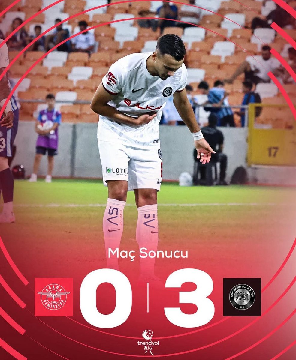 Sezonun 2. maçını deplasmanda Adana Demirsporla oynayan Çorum Spor 3-0 galip olmuştur 
Tebrikler Çorum Spor 
Başarıların daim olsun