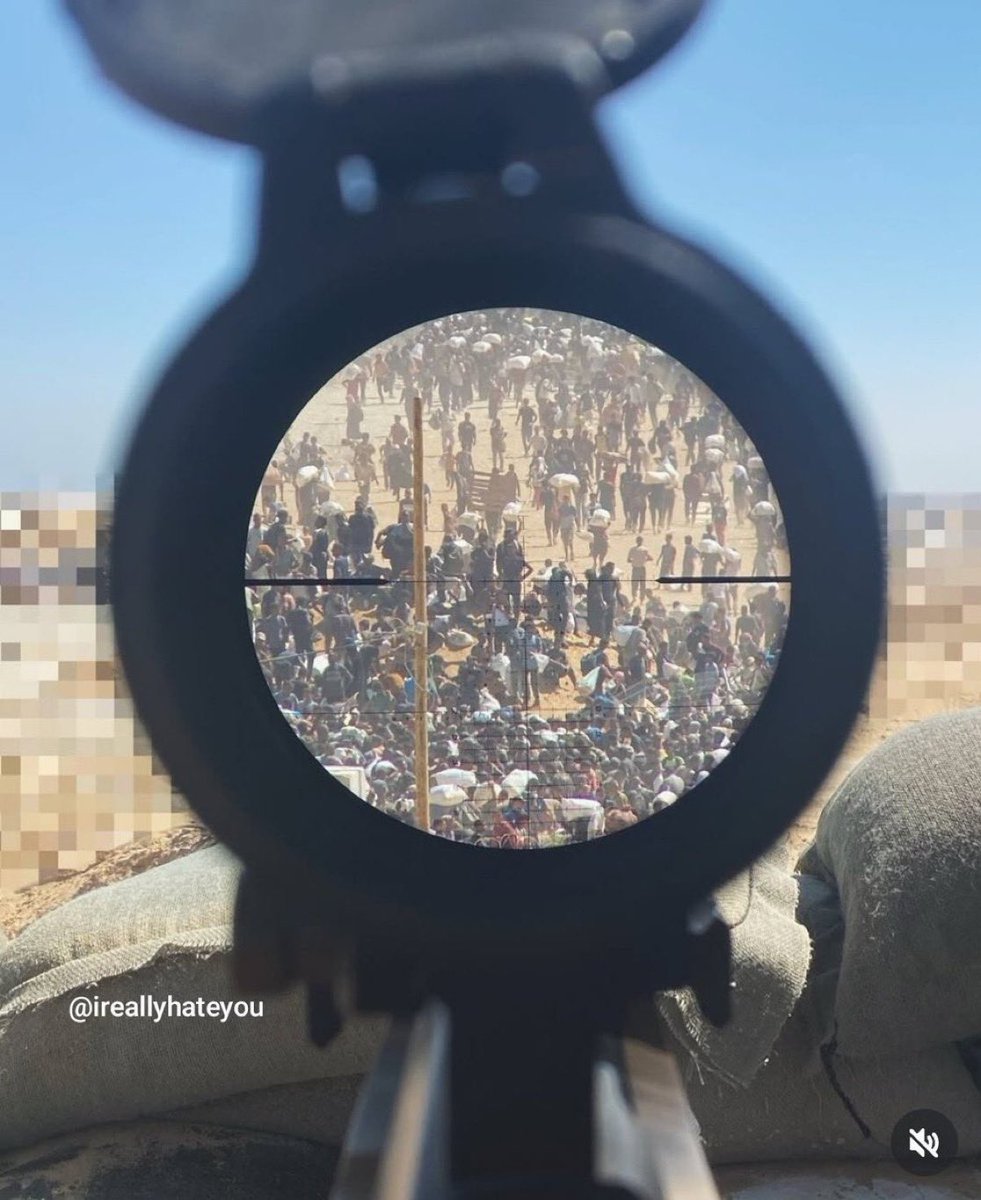 🔴 Snipers of Hunger | This is how depraved the so-called “IDF” have become: an Israeli sniper in Gaza posted a photo aiming his rifle at starving Palestinians waiting for aid. In recent weeks, hundreds of men, women, and children have been shot dead or wounded simply for trying