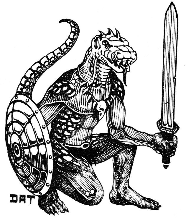 The work of Trampier is why I love black &amp; white illustrations.  This is what a Lizardman should look like, in my mind.

#fantasyart #dungeonsanddragons #dnd