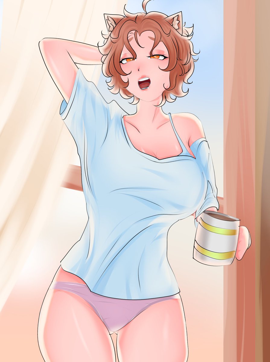 Sleepy kitty needs some coffee, or a energy drink. Definitely some cuddles or fun~