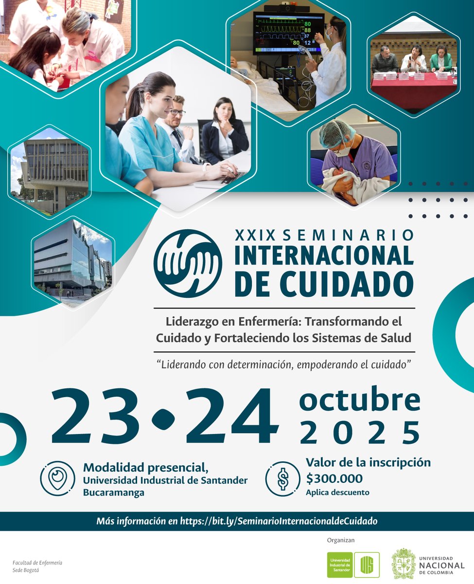 Universidad Nacional de Colombia (@unaloficial) on Twitter photo #ComunidadUNAL La Facultad de <a href="/EnfermeriaUNAL1/">ENFERMERIA UNAL</a> los invita al XXIX Seminario Internacional de Cuidado. Liderazgo en Enfermería: Transformando el Cuidado y Fortaleciendo los Sistemas de Salud 🩺 este 23 y 24 de octubre en Bucaramanga | Inscripciones ow.ly/IZqq50WGWb0 #ComunidadUNAL La Facultad de <a href="/EnfermeriaUNAL1/">ENFERMERIA UNAL</a> los invita al XXIX Seminario Internacional de Cuidado. Liderazgo en Enfermería: Transformando el Cuidado y Fortaleciendo los Sistemas de Salud 🩺 este 23 y 24 de octubre en Bucaramanga | Inscripciones ow.ly/IZqq50WGWb0