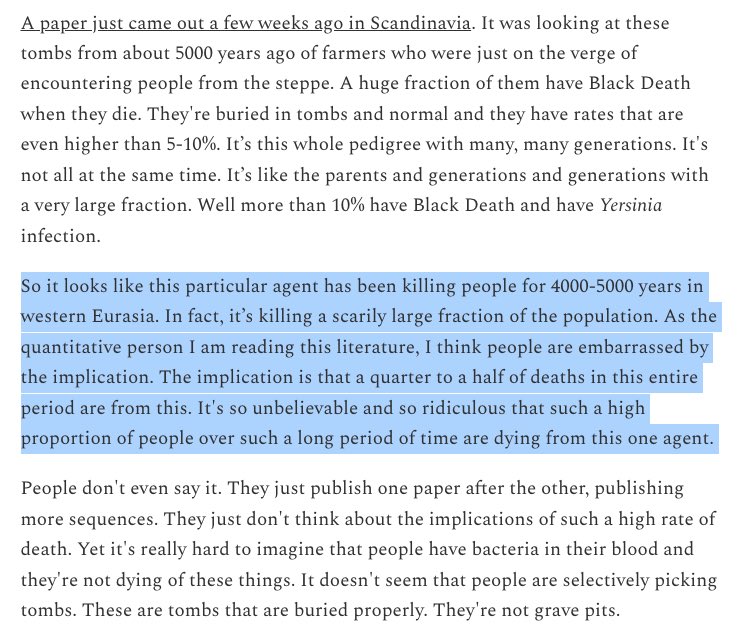 Pseudoerasmus (@pseudoerasmus) on Twitter photo From the transcripts of the <a href="/dwarkesh_sp/">Dwarkesh Patel</a> podcast with geneticist David Reich... Is it possible that events like the Black Death or the Plague of Justinian happened frequently in the last several thousand years in western Eurasia? Reich says population geneticists themselves are From the transcripts of the <a href="/dwarkesh_sp/">Dwarkesh Patel</a> podcast with geneticist David Reich... Is it possible that events like the Black Death or the Plague of Justinian happened frequently in the last several thousand years in western Eurasia? Reich says population geneticists themselves are