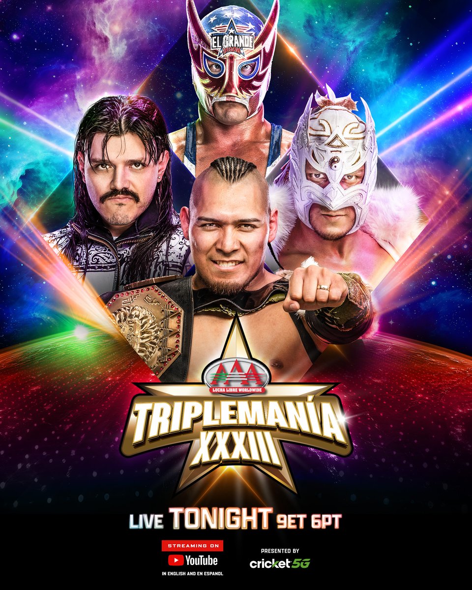 WWE (@wwe) on Twitter photo Who will leave as <a href="/luchalibreaaa/">Lucha Libre AAA Worldwide</a> Mega Champion when El Hijo del Vikingo defends against El Grande Americano, Dragon Lee and "Dirty" Dominik Mysterio in a Fatal 4-Way Match TONIGHT at #TripleMania?
<a href="/wweespanol/">WWE Español</a>
WATCH HERE ▶️: youtube.com/watch?v=0BrCXB… Who will leave as <a href="/luchalibreaaa/">Lucha Libre AAA Worldwide</a> Mega Champion when El Hijo del Vikingo defends against El Grande Americano, Dragon Lee and "Dirty" Dominik Mysterio in a Fatal 4-Way Match TONIGHT at #TripleMania?
<a href="/wweespanol/">WWE Español</a>
WATCH HERE ▶️: youtube.com/watch?v=0BrCXB…