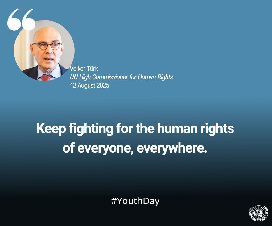 United Nations Geneva (@ungeneva) on Twitter photo .<a href="/UNHumanRights/">UN Human Rights</a> chief's message to young people on #YouthDay:
“You have my full support. Keep fighting for the human rights of everyone, everywhere!”
<a href="/volker_turk/">Volker Türk</a> .<a href="/UNHumanRights/">UN Human Rights</a> chief's message to young people on #YouthDay:
“You have my full support. Keep fighting for the human rights of everyone, everywhere!”
<a href="/volker_turk/">Volker Türk</a>