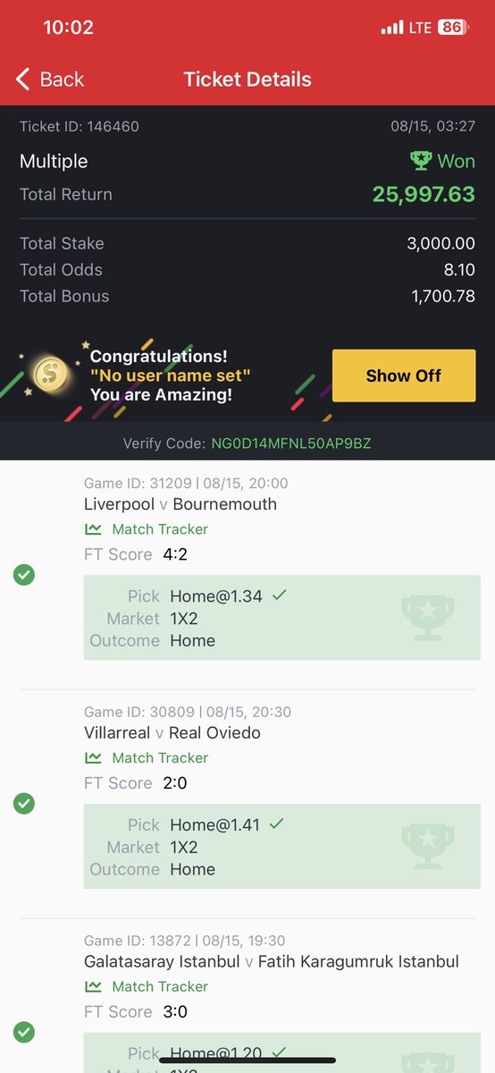 MrMeek22's tweet photo. Congratulations 🎉🍾🎈🎊 guys @Mrbankstips @AfcSaks1 @BigJo https://t.co/0iIFZb6HiH