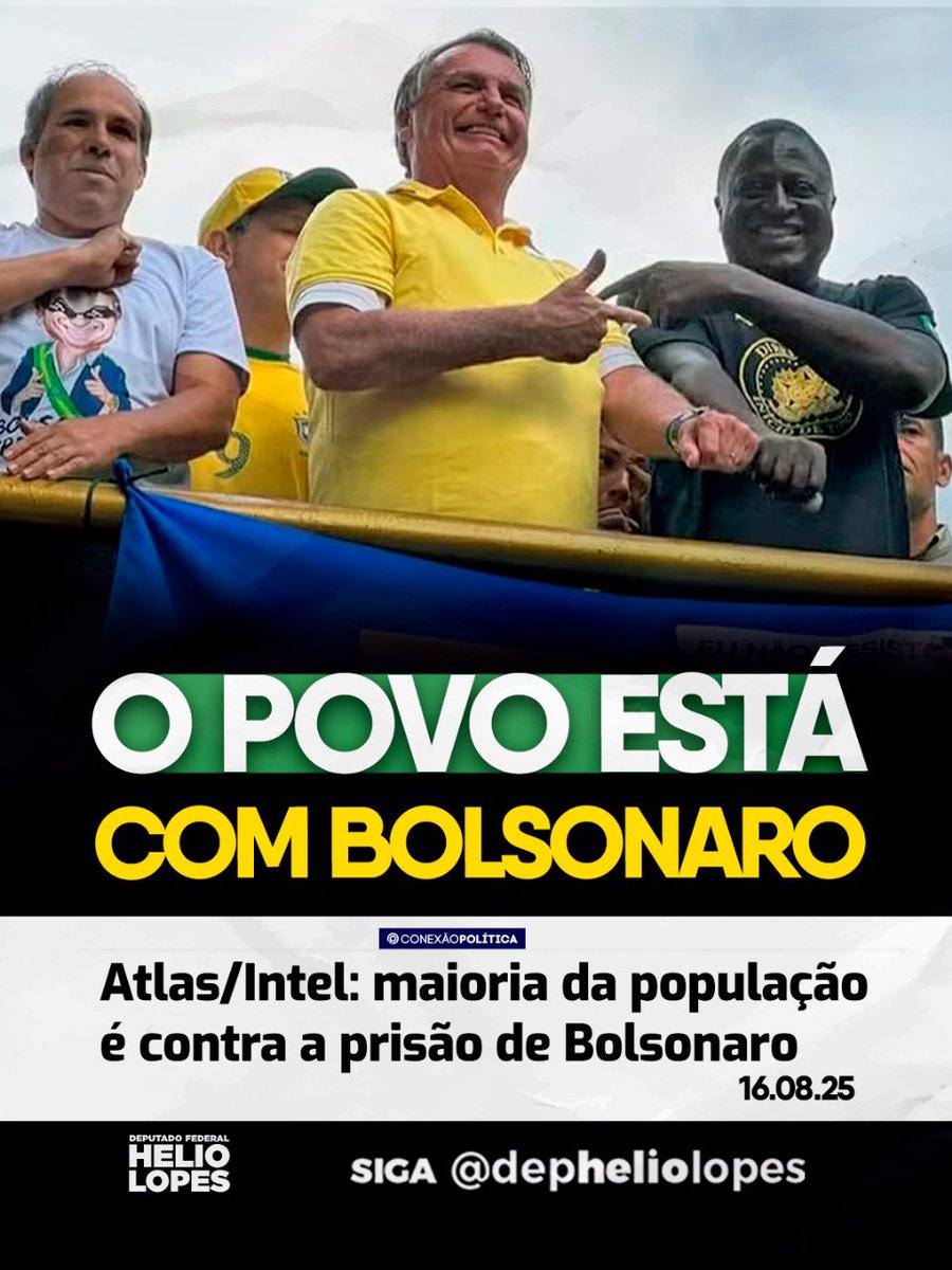 A maioria da população rejeita qualquer tentativa de prisão contra Bolsonaro.
Não é sobre um homem, é sobre a defesa da liberdade e da vontade do povo.