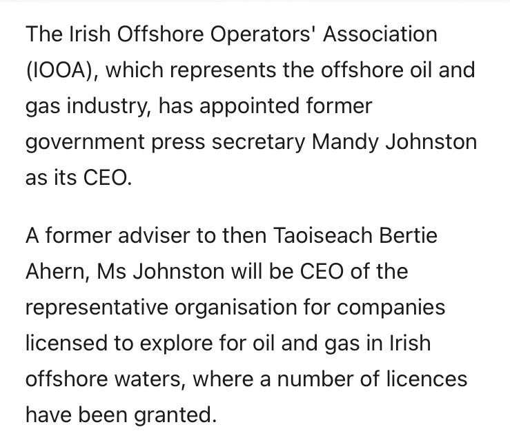 Well, I for one am shocked - shocked!🤣- that the CEO of the Irish Offshore Operators’ Association, which exists solely to represent the views of the oil and gas industry, isn’t a fan of anything that would negatively impact the oil &amp; gas industry.

Not mentioned in the piece btw