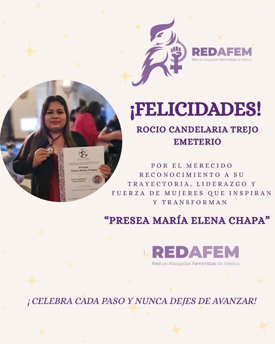 redafemx's tweet photo. Nos honra felicitar a la Licenciada Rocio Trejo Emeterio integrante de Red de Abogadas Feministas de México✨

Hoy celebramos con orgullo el merecido reconocimiento a tu incansable labor en la defensa de los derechos de las mujeres 

#JusticiaConPerspectivaDeGénero https://t.co/vzoqpR1Aqe