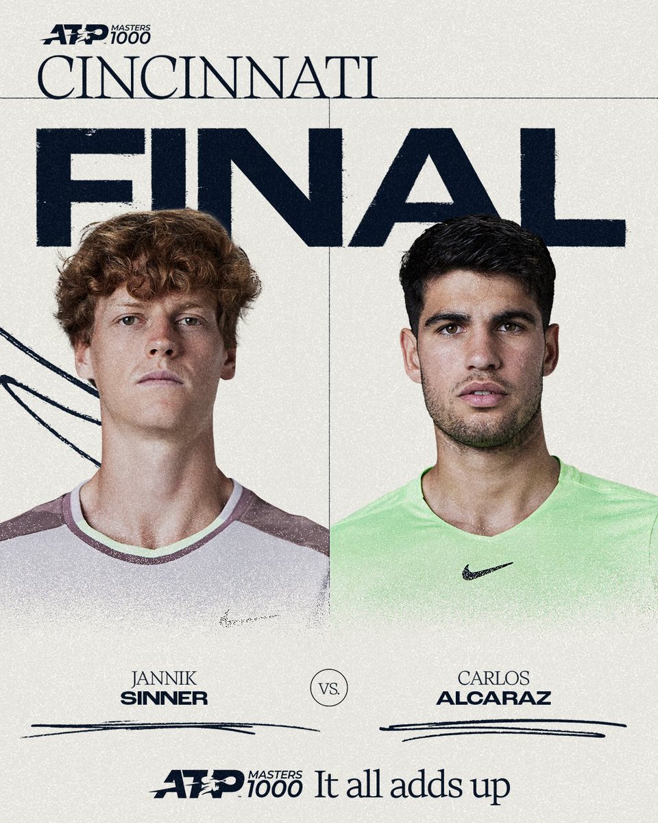 ATP Tour (@atptour) on Twitter photo JANNIK SINNER. CARLOS ALCARAZ.
Ladies and gentlemen, we are in for a treat 🎭
<a href="/CincyTennis/">Cincinnati Open</a> | #CincyTennis JANNIK SINNER. CARLOS ALCARAZ.
Ladies and gentlemen, we are in for a treat 🎭
<a href="/CincyTennis/">Cincinnati Open</a> | #CincyTennis