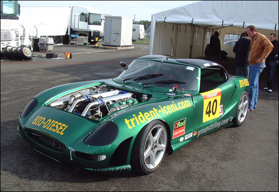 Sporting the 6.5L turbodiesel out of a Hummer H1, the biodiesel fueled Trident Iceni R showed up in the GT3 class at the British GT Silverstone finale in 2005. A slow practice time due to tricky weather followed by battery issues in quali meant the car didn't start either race
