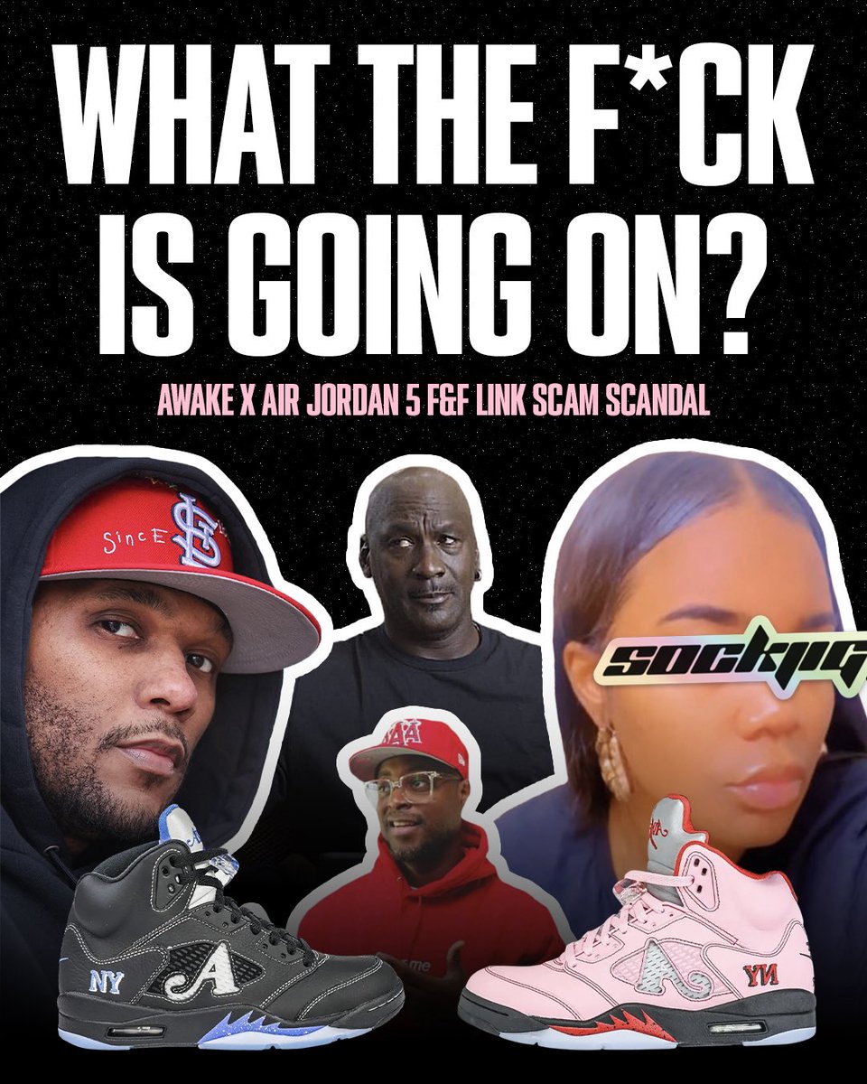 What a night on sneaker Twitter! 😳🤯
Someone online was allegedly selling a Friends and Family link to buy the Awake NY x Air Jordan 5 early, promising buyers she could secure pairs. But for many, that guarantee didn’t hold up. 😕

Scroll the thread for a full breakdown of what