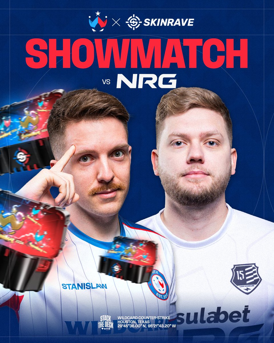 Get ready for ABSOLUTE CINEMA 🚨

August 19th - 1 pm EST/5 pm GMT
<a href="/Wildcard_GG/">Wildcard</a> ⚔️ <a href="/nrgcs2/">NRG CS2</a>
feat. <a href="/skinravegg/">SkinRave.gg</a>

Don't miss your favorite players (and maybe some giveaways).